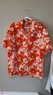 Vintage Kennington Hawaiian Shirt XXL Fiery Orange Floral Island Beach Art 90s
